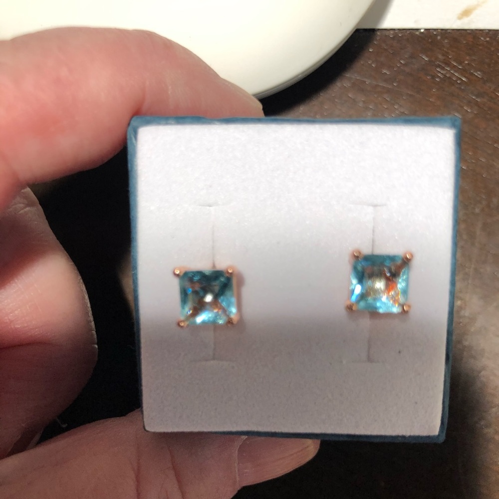 Solid 14kt rose gold Aquamarine earrings.